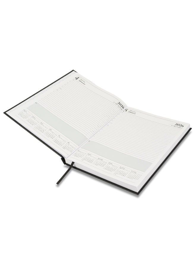 FIS مفكرة 2026، حجم A4 (210x297 مم)، غلاف صلب من مواد الفينيل، صفحة واحدة في اليوم، باللغة الإنجليزية، ورق أبيض 60 جرام، لون أسود - FSDI41E26BK - Image 3