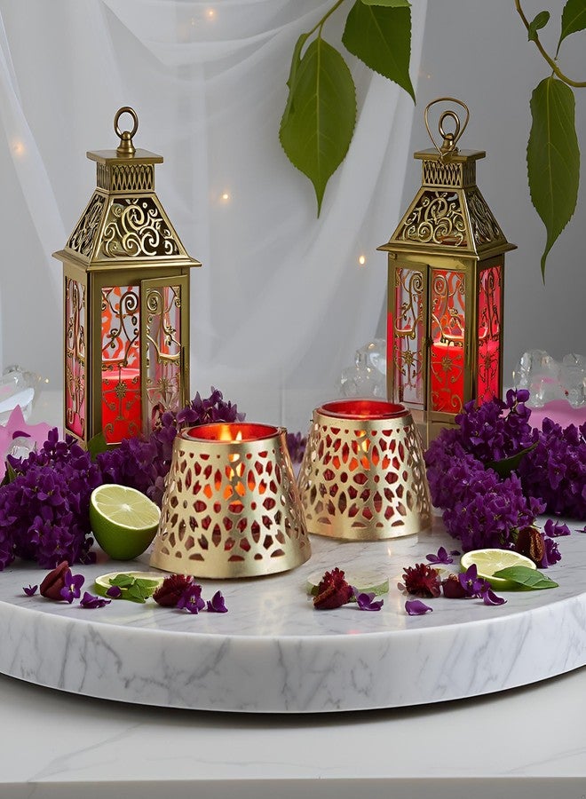 THE GIFT STUDIO.COM Tealight Holders Set of 2 Decorative Metal with Petal Cutwork Design, Gold Finish for Home Decor, Festivals & Gifting - Image 3
