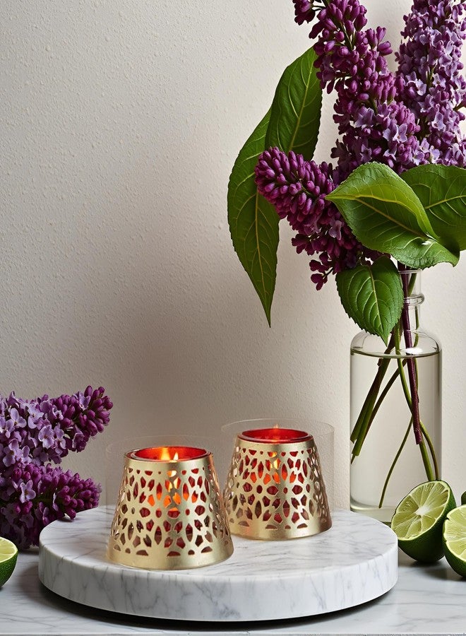 THE GIFT STUDIO.COM Tealight Holders Set of 2 Decorative Metal with Petal Cutwork Design, Gold Finish for Home Decor, Festivals & Gifting - Image 4
