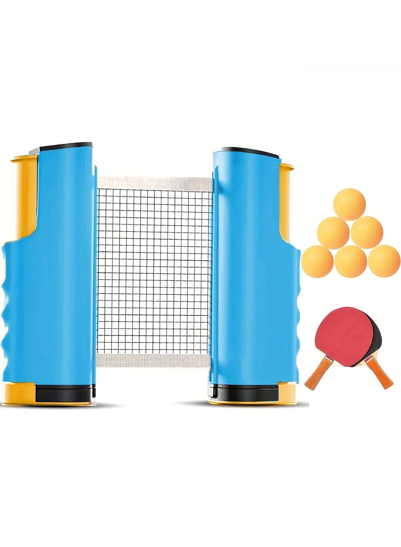 Nariele Portable Table Tennis Training Set That Includes 2 Paddles, 1 Blue And Orange Retractable Net, And 6 Table Tennis Balls, Suitable for Indoor And Outdoor Practice - Image 1