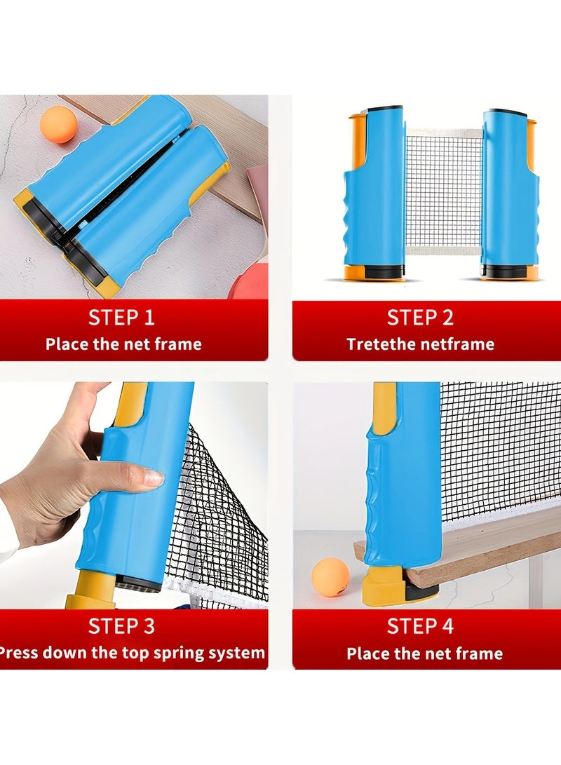 Nariele Portable Table Tennis Training Set That Includes 2 Paddles, 1 Blue And Orange Retractable Net, And 6 Table Tennis Balls, Suitable for Indoor And Outdoor Practice - Image 4