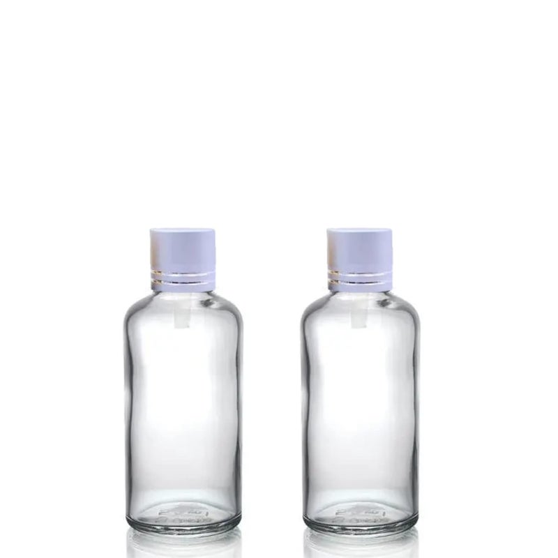 Devinez (Pack of 2) Multipurpose Refillable Transparent Clear Round Glass Bottle, 50 ml with Silver Cap and V Drop Nozzle for Cosmetics, Serum, Essential Oils, Blends, Skin Care, Travel, Toners & DIY - Image 1