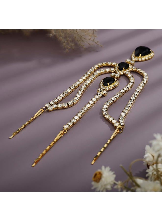Xerling Silver Rhinestone Teardrop Crystal Layered Head Chain Headpieces Head Jewelry Forehead Pendant Hair Accessories with Bobby Pins for Women Girls (Silver) - Image 2