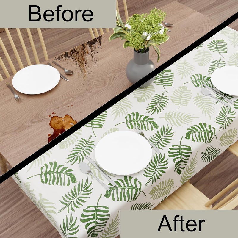 Wings Star Floral Print Exclusive Table Cover|PVC 6 Seater Table cover|Table Sheet For dining, Party, Events|Waterproof Protector|Indoor And Outdoor Use "54x78" Green Leaf - Image 3