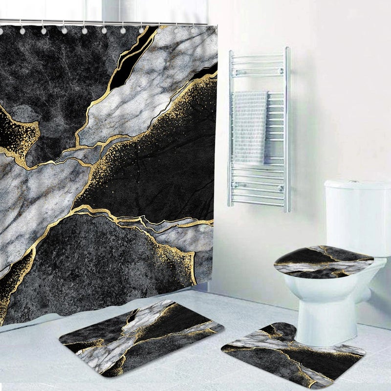 Y&D CF BS213 Sell Well Luxury Hotel Marbling Waterproof Shower Curtain  Bathroom Shower Curtain With Matching Bath Mat 4pcs - Image 2