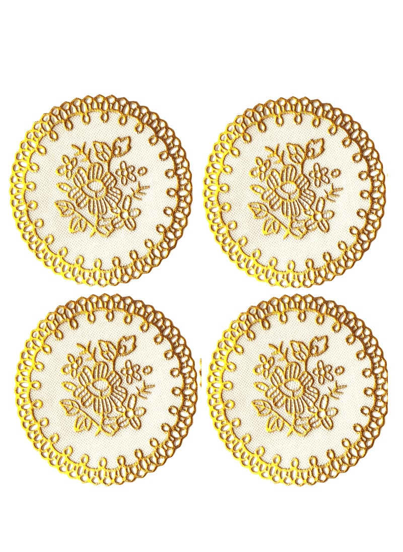 BenQuand Lace PVC Golden Plastic Coaster, Bowl Coaster Cloth Gold Placemats Coffee Cup Mat Coaster  Suitable for Wedding Parties  4 inch  - Image 1