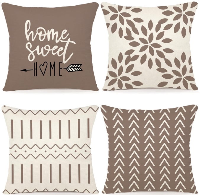 Pillow Covers 18x18 Set of 4 Modern Sofa Throw Pillow Cover Decorative Outdoor Linen Fabric Pillow Case for Couch Bed Car Khaki