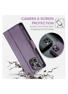 CaseMe Flip Wallet Case For iPhone 13 Pro Max [RFID Blocking] PU Leather Wallet Flip Folio Case with Card Holder Kickstand Shockproof Phone Cover (Purple)  - Image 3