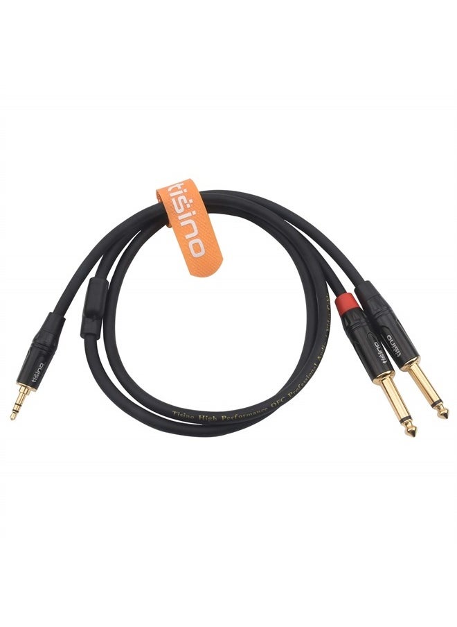 Disino - 1/8 Inch TRS Stereo to Dual 1/4 inch TS Mono Y-Splitter Cable 3.5mm Aux Mini Jack Stereo Breakout Cable Path Cords - 3 feet - Image 1