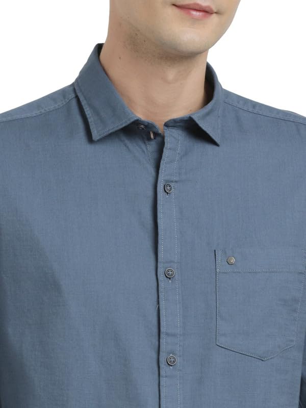 Turtle Men 100% Cotton Slim Fit Blue Solid Full Sleeve Casual Shirt - Image 5