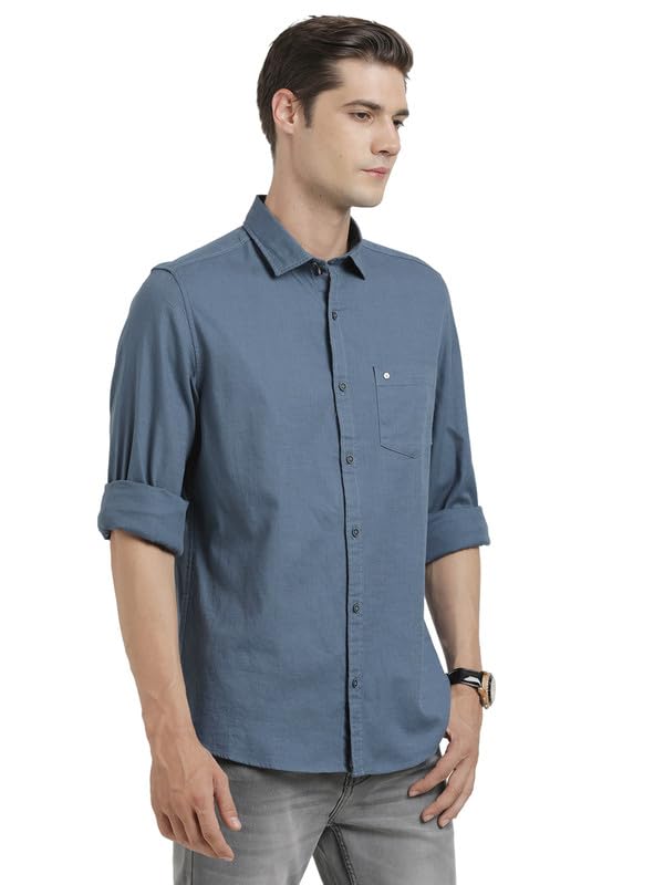 Turtle Men 100% Cotton Slim Fit Blue Solid Full Sleeve Casual Shirt - Image 4
