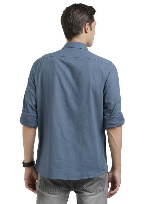 Turtle Men 100% Cotton Slim Fit Blue Solid Full Sleeve Casual Shirt - Image 2