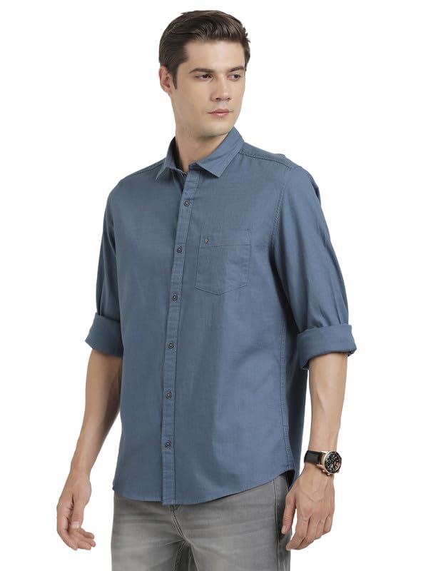 Turtle Men 100% Cotton Slim Fit Blue Solid Full Sleeve Casual Shirt - Image 3