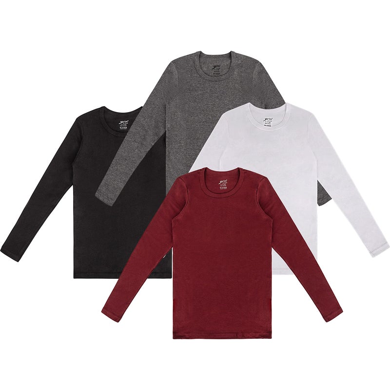Brix Boys' Long Sleeve Tees - Tagless Crewneck Cotton Soft 4-pk Shirts. 2-20 (3-4T, Black, White, Grey, Marron) - Image 5
