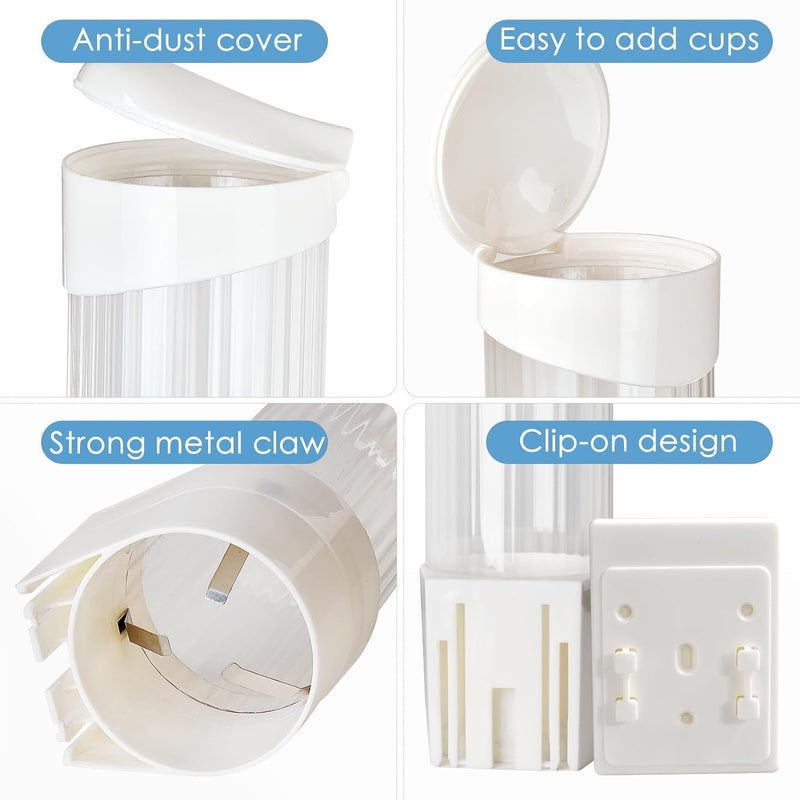 Water Cup Dispenser - 60-80 Wall-Mounted Space Saving Paper Cups Dispensers Transparent Dustproof Cup Organizer Rack for Office Home School (White) - Image 3
