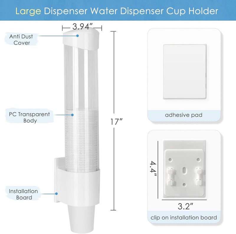 Water Cup Dispenser - 60-80 Wall-Mounted Space Saving Paper Cups Dispensers Transparent Dustproof Cup Organizer Rack for Office Home School (White) - Image 2