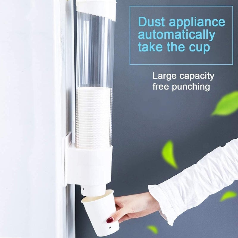 Water Cup Dispenser - 60-80 Wall-Mounted Space Saving Paper Cups Dispensers Transparent Dustproof Cup Organizer Rack for Office Home School (White) - Image 1