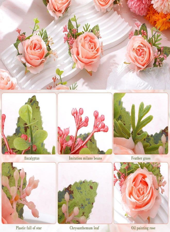 شير، 24 قطعة، سوار معصم مزين بالورود لحفلات الزفاف، مناسب للعرائس ووصيفات العروس والفتيات والنساء، أساور زهور لتزيين حفلات الزفاف، زهور صناعية لحفلات التخرج وحفلات الزفاف والعودة إلى الوطن (وردي) - Image 5