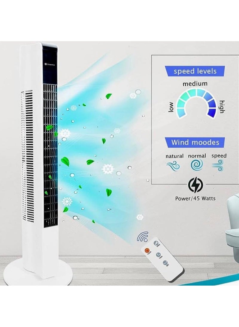 Mobify Tower Fan with Remote Control, 45W , 33inch Standing Fan with Multifunction LED Display, 45° Rotating Bladeless Fan with Timer Function, 3 Speeds Electric Fan for Home, Living Room & Office  - Image 3