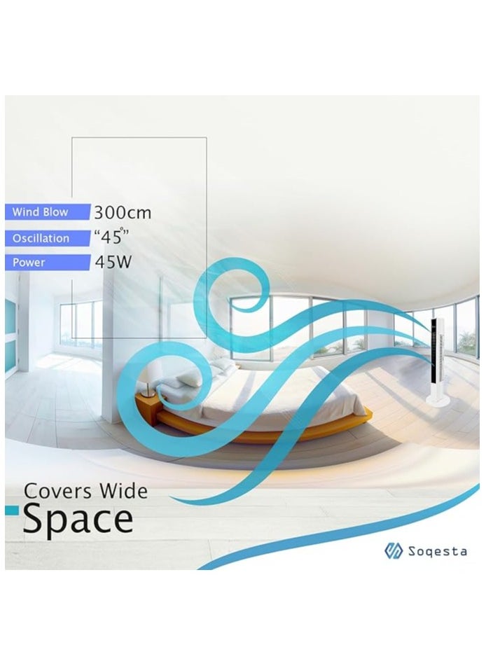 Mobify - Tower Fan with Remote Control, 45W , 33inch Standing Fan with Multifunction LED Display, 45° Rotating Bladeless Fan with Timer Function, 3 Speeds Electric Fan for Home, Living Room & Office - Image 1