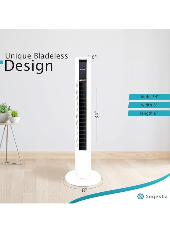 Mobify - Tower Fan with Remote Control, 45W , 33inch Standing Fan with Multifunction LED Display, 45° Rotating Bladeless Fan with Timer Function, 3 Speeds Electric Fan for Home, Living Room & Office - Image 1