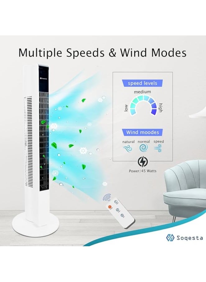 Mobify Tower Fan with Remote Control, 45W , 33inch Standing Fan with Multifunction LED Display, 45° Rotating Bladeless Fan with Timer Function, 3 Speeds Electric Fan for Home, Living Room & Office  - Image 5