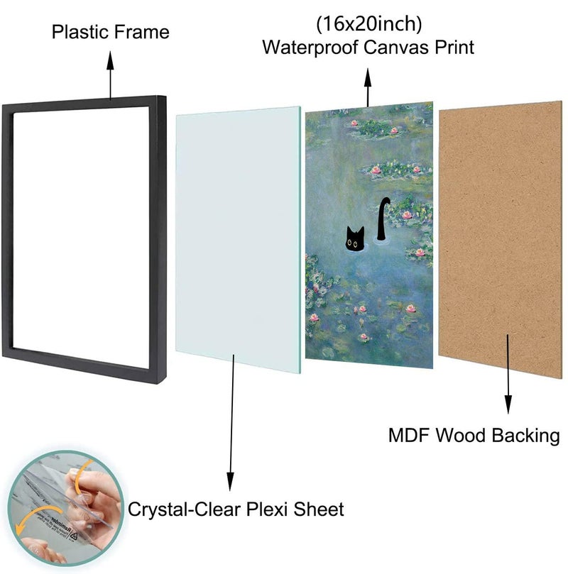 Hamduker Funny Black Cat Wall Art, Monet Art Water Lily Cat Wall Art Decor, Preppy Aesthetic Cat Posters for Bedroom Bathroom Living Room (Size: 16''x20''x1pcs) - Image 1