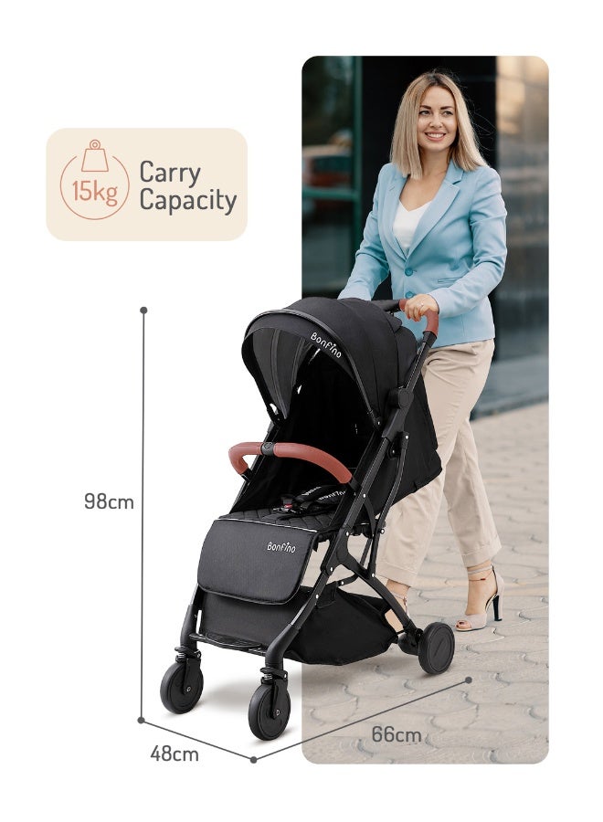 Bonfino Runway Cabin Stroller with 5 Point Safety Harness, Adjustable Canopy and 360 Degree Swivel Front Wheels, 0 to 3 Years, 66 x 48 x 98 cm - Copper and Black - Image 2