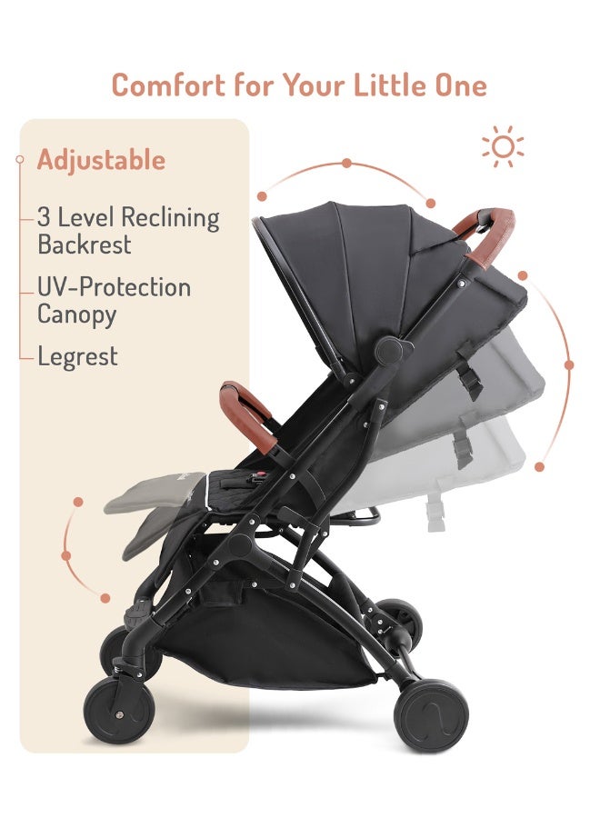 Bonfino Runway Cabin Stroller with 5 Point Safety Harness, Adjustable Canopy and 360 Degree Swivel Front Wheels, 0 to 3 Years, 66 x 48 x 98 cm - Copper and Black - Image 3
