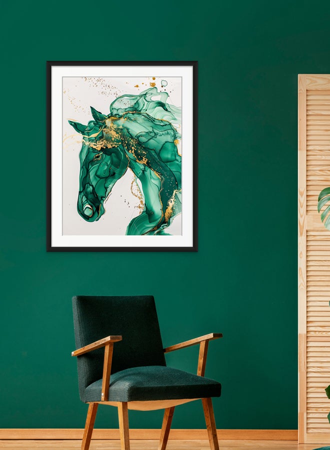 Art Decor Art Decor Green and Gold Horse Watercolor Abstract Water Color Ink Art with Matboard Wall Art Framed Fine Art Wall Décor for Living Room Bedroom Dining Room Office Gifting - Image 3