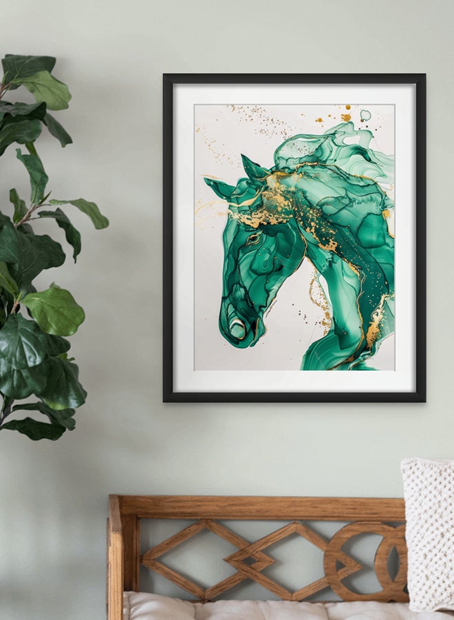 Art Decor Art Decor Green and Gold Horse Watercolor Abstract Water Color Ink Art with Matboard Wall Art Framed Fine Art Wall Décor for Living Room Bedroom Dining Room Office Gifting - Image 2