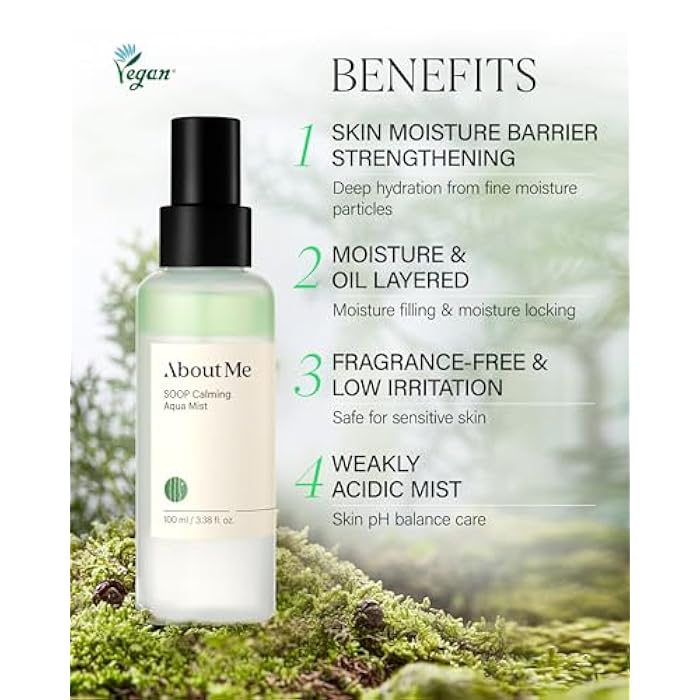 About Me SOOP Calming Aqua Mist – Korean 80.4% Jeju Cypress Water 2-Layer Face Spray for All Skin Types – Daily pH Balancing Mist with Centella & Tea Tree – Korean Skin Care – 4.23oz, 125ml - Image 2