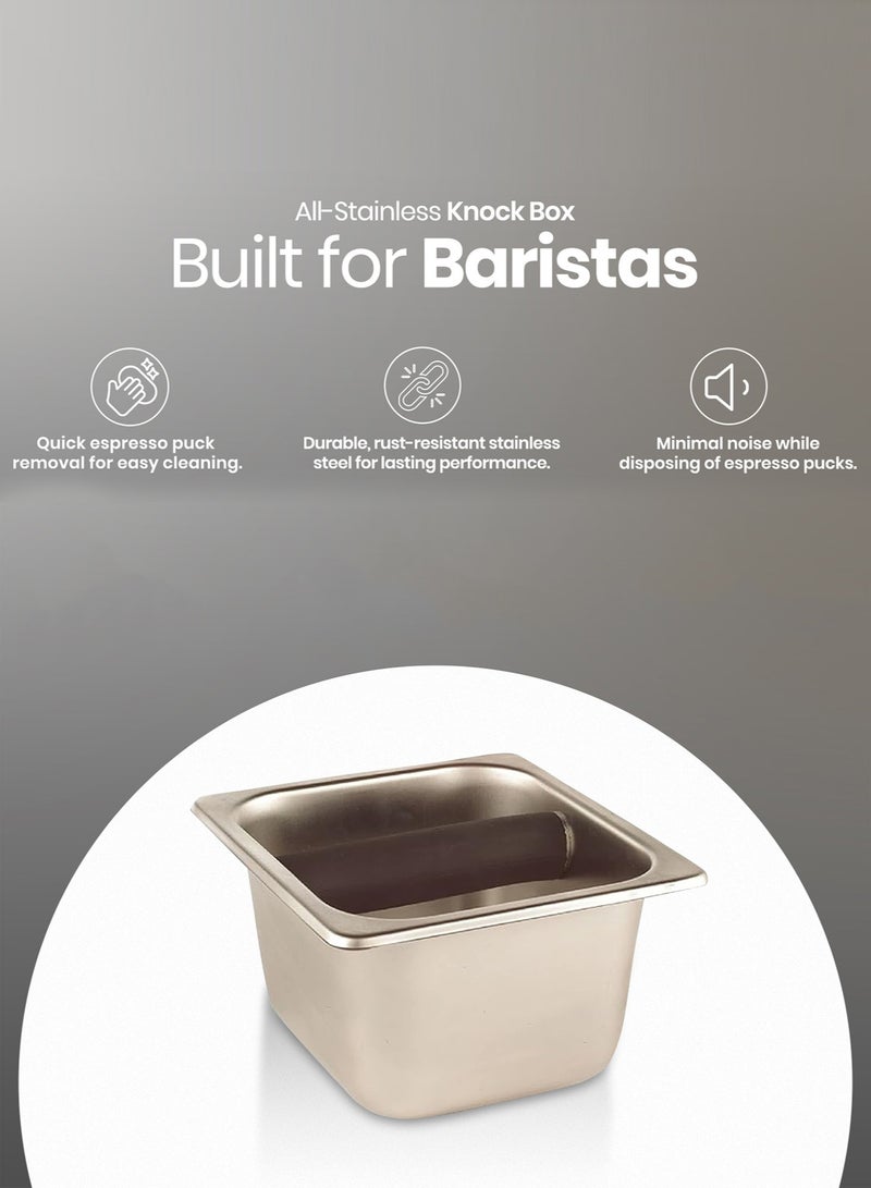 Rattleware Heavy-Duty Espresso Knock Box with Splash Guard & Bar Cover – All-Stainless Puck Disposal for Baristas – Durable Replacement Part & Protection for Espresso Machine (6"" x 5.5"" x 4"") - Image 2
