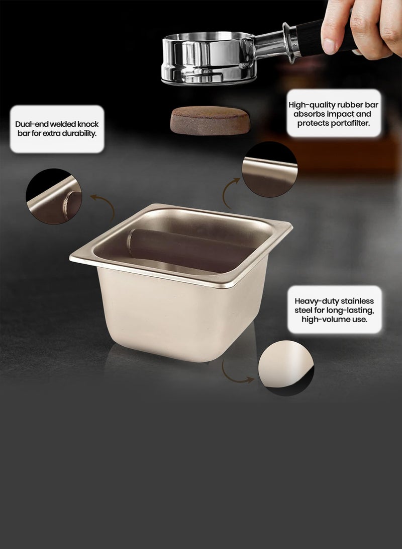 Rattleware Heavy-Duty Espresso Knock Box with Splash Guard & Bar Cover – All-Stainless Puck Disposal for Baristas – Durable Replacement Part & Protection for Espresso Machine (6"" x 5.5"" x 4"") - Image 3
