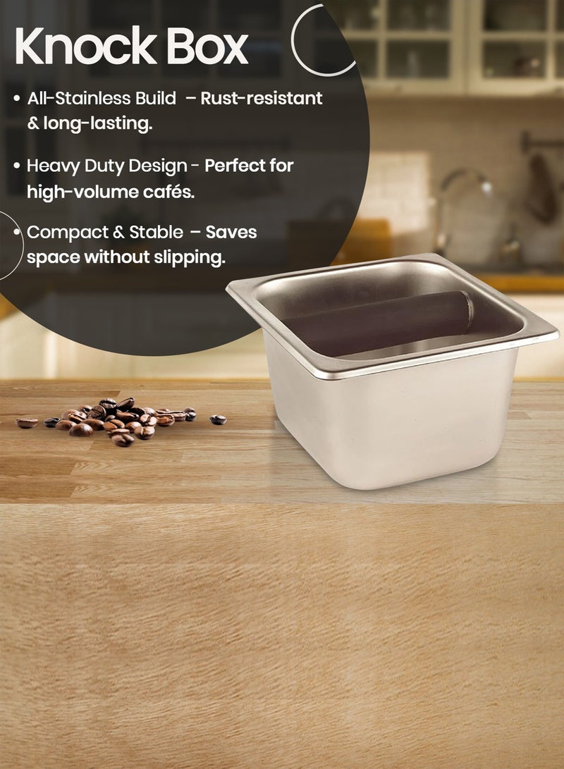 Rattleware Heavy-Duty Espresso Knock Box with Splash Guard & Bar Cover – All-Stainless Puck Disposal for Baristas – Durable Replacement Part & Protection for Espresso Machine (6"" x 5.5"" x 4"") - Image 4