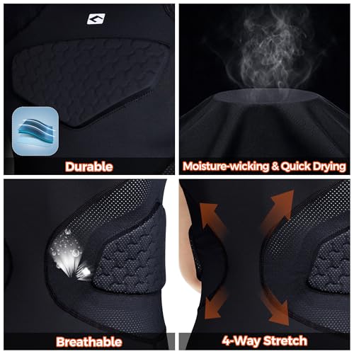 COOLOMG Youth Football Chest Rib Protector Kids Padded Compression Shirt for Rugby Lacrosse Black L - Image 3