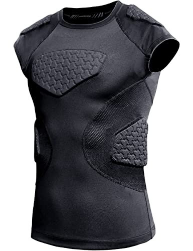 COOLOMG Youth Football Chest Rib Protector Kids Padded Compression Shirt for Rugby Lacrosse Black L - Image 1