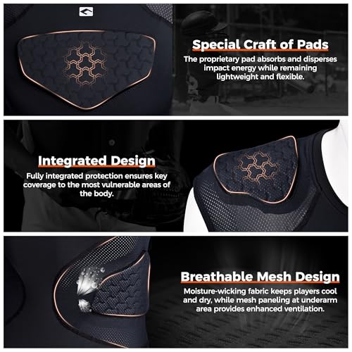 COOLOMG Youth Football Chest Rib Protector Kids Padded Compression Shirt for Rugby Lacrosse Black L - Image 2