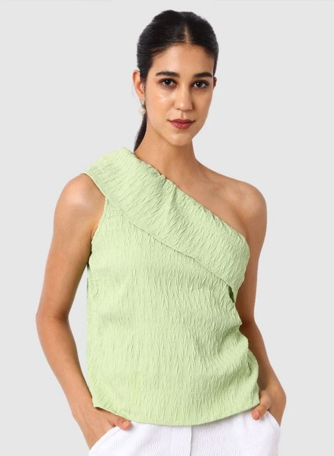 Freehand Women Regular Fit Textured One Shoulder Sleeveless One Shoulder Top