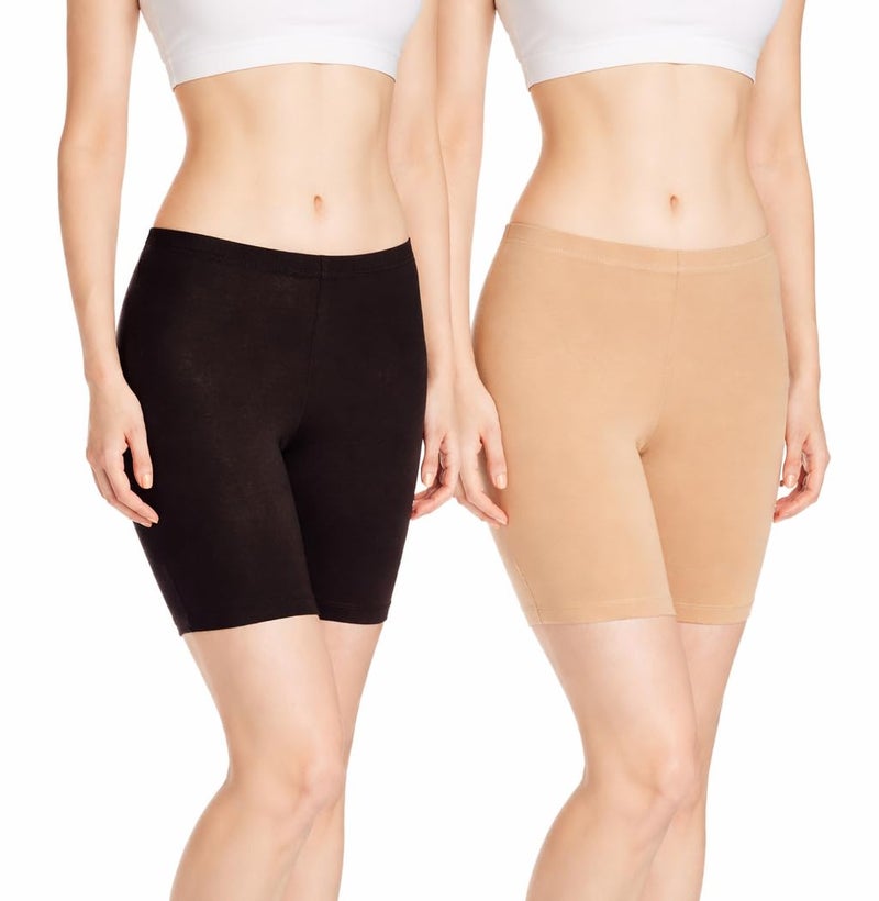 ICEDIVE Women's High Coverage Super Combed Cotton Elastane Stretch Mid Waist Shorties Pack of 2 - Image 1
