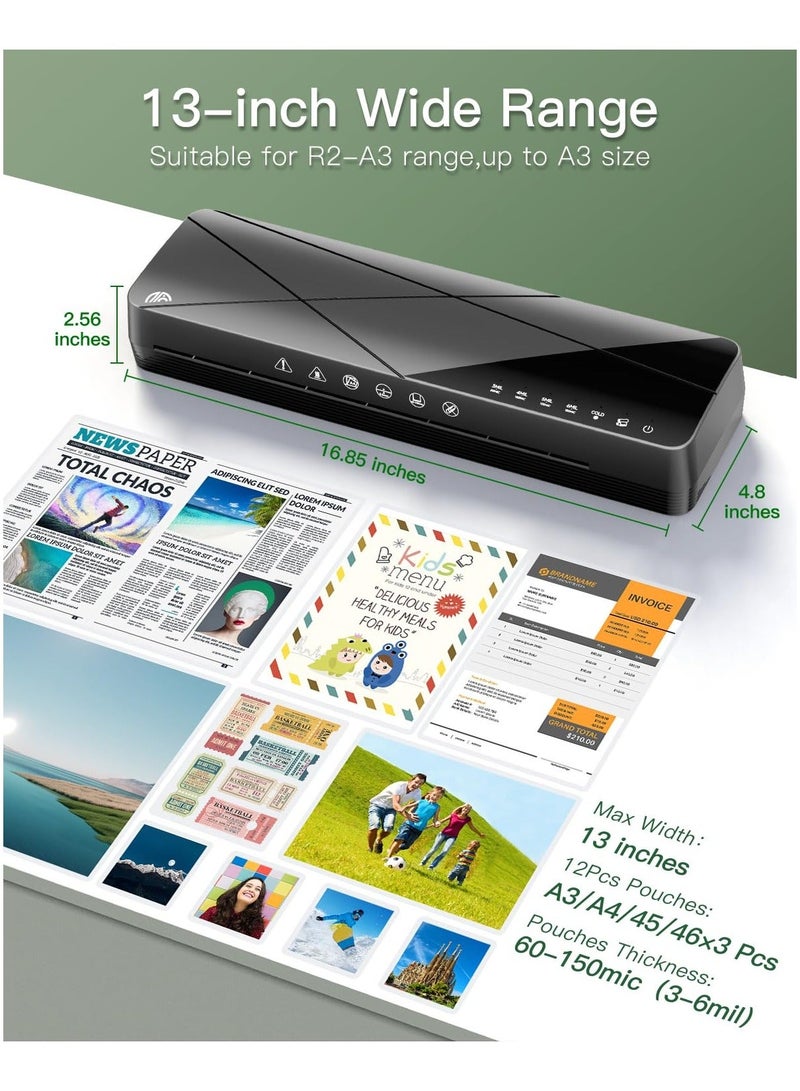 مجموعة آلة الترقق A3 - آلة ترقيق حرارية ساخنة وباردة 13 بوصة مع أوراق الترقق، آلة ترقيق 5 في 1 مع 6 أوضاع ترقيق وإيقاف تلقائي للاستخدام المنزلي والمكتبي والمدرسي - Image 5