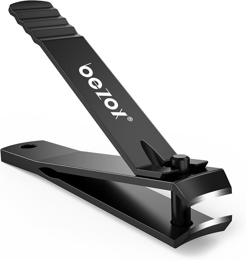 BEZOX Professional Large Jaw Curved Nail Clippers Heavy Duty Nail Clippers Fingernail Toenail Clippers Trimmers Heavy Duty Stainless Steel Suitable for Thick Fingernail Toenail Men Women Black