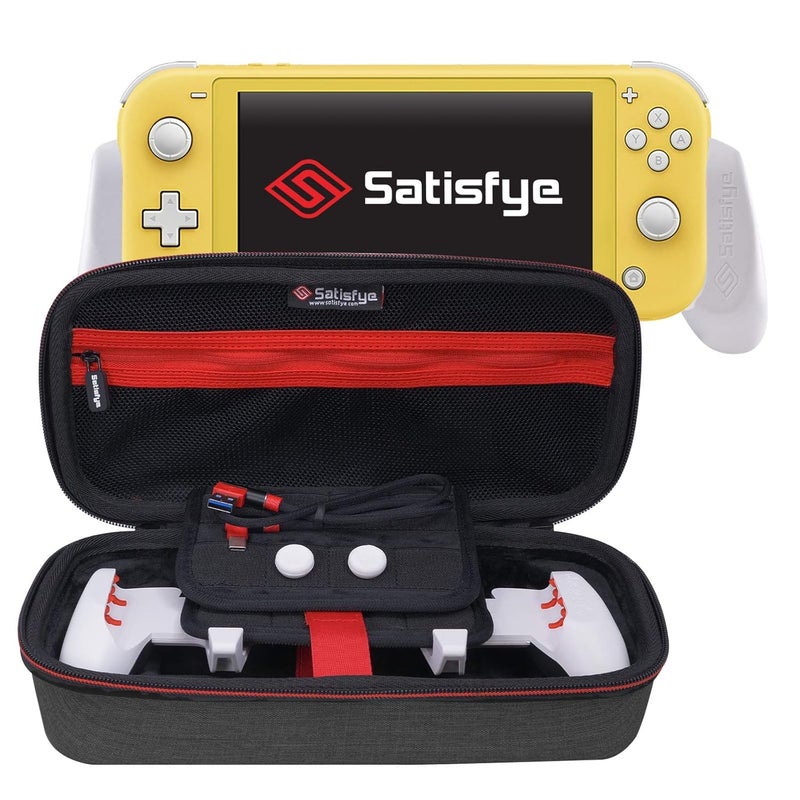 Satisfye - ZenGrip Go Elite Bundle (Lite), Accessories Compatible with Nintendo Switch Lite - Bundle includes: Grip, Elite Case, Low Profile A-C USB Cable. BONUS: 2 Thumbsticks (Gray) - Image 1