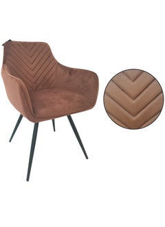 Living Brown velvet swivel chair with black iron legs 