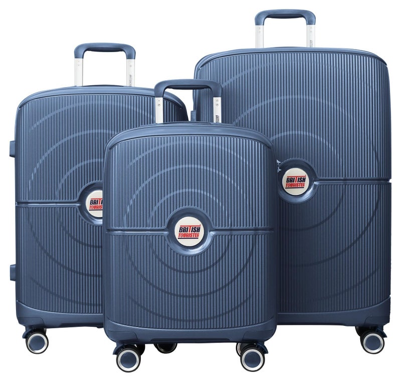 السياحية البريطانية مجموعة من 3 قطع من حقائب الأمتعة ذات الجانب الصلب من مادة البولي بروبيلين مقاس 20/24/28 بوصة باللون الأزرق الداكن - Image 1