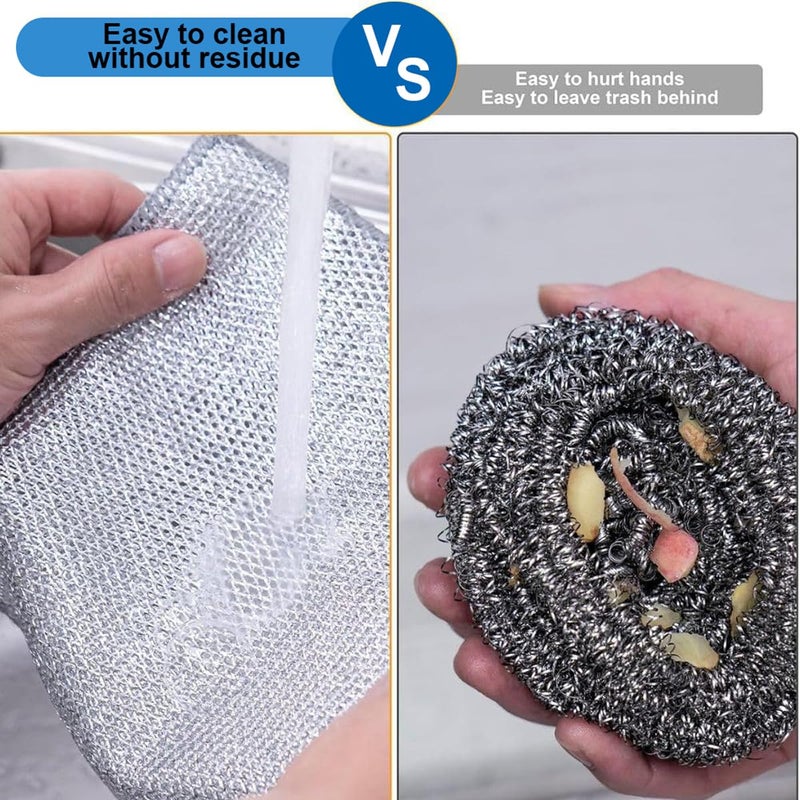 DALUCI 6 قطع قماش غسيل الصحون من سلك الفولاذ غير الخدش | فرشاة ثقيلة للأدوات، الأطباق وتنظيف المطبخ | قماش تنظيف قابل لإعادة الاستخدام ومتين للحوض والأسطح - Image 4