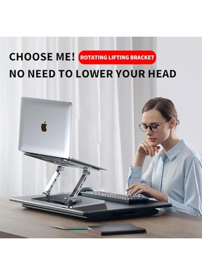 حامل لابتوب مكتبي من الألومنيوم قابل للطي - قاعدة دوارة 360 درجة - تصميم مريح ومحمول لزيادة الإنتاجية - Image 3