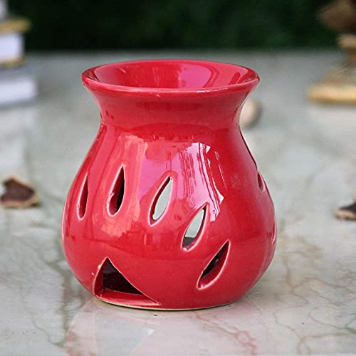 Breezy Aroma حامل شمعة شايليت سيراميك أحمر برائحة منعشة، موقد زيت، مصباح رائحة، ناشر رائحة 35 سم ارتفاع × 3 سم عرض - Image 2