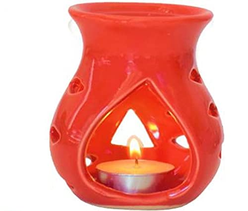 Breezy Aroma حامل شمعة شايليت سيراميك أحمر برائحة منعشة، موقد زيت، مصباح رائحة، ناشر رائحة 35 سم ارتفاع × 3 سم عرض - Image 3