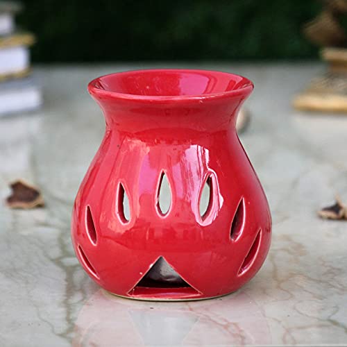 Breezy Aroma حامل شمعة شايليت سيراميك أحمر برائحة منعشة، موقد زيت، مصباح رائحة، ناشر رائحة 35 سم ارتفاع × 3 سم عرض - Image 1